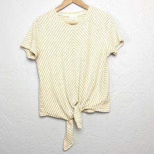 Mello Day Yellow White Stripe Tie Front Tee M